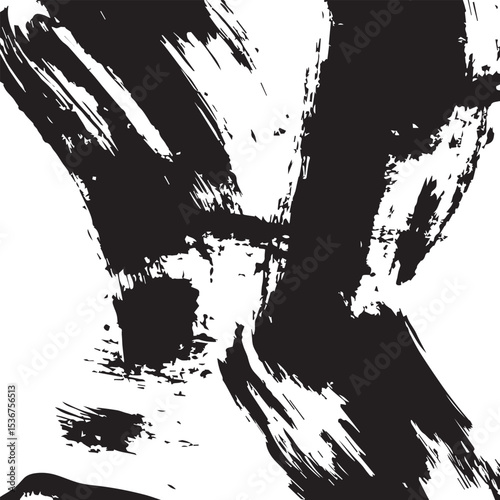 Abstract Black and White Ink Brush Strokes Grunge Texture Background