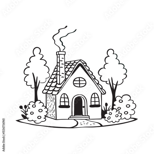 line art of fairy tale house