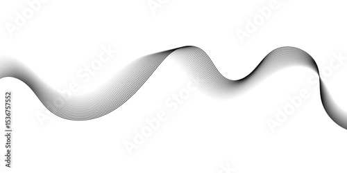 Abstract black gradient wave lines forming smooth curves on a white background. Elegant, modern flow design ideal for technology, presentations, and futuristic creative projects.