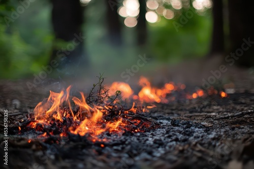 Starting a fire on dried forest litter