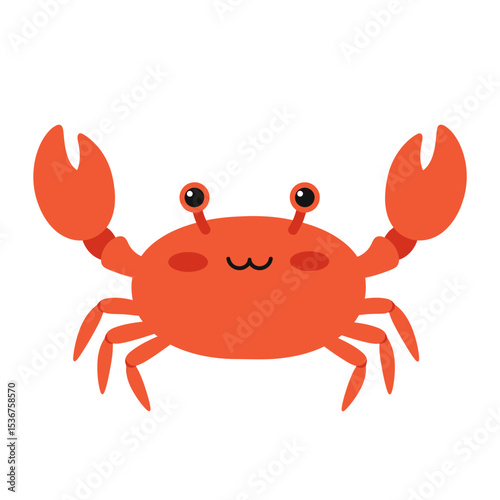 Children's flat vector illustration on white background. Cute red crab 