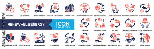 Renewable Energy Glyph Color Icon Collection