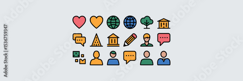 Minimal nonprofit icon set in yellow shapes – Ideal for website design, NGO branding, or awareness campaigns