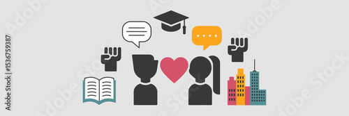Vector icon sheet of youth and student volunteer symbols – Perfect for educational platforms, youth outreach campaigns, or civic engagement apps