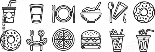 Black and white food and drink doodle icons – Ideal for restaurant menus, food blogs, or culinary branding