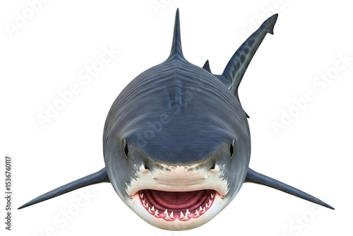Large predatory shark with an open mouth and sharp teeth isolated on a transparent background