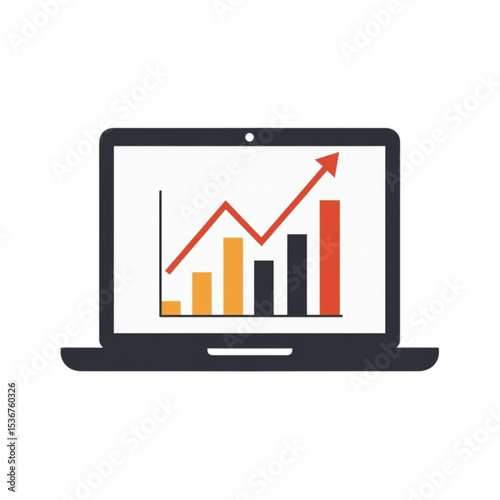 Laptop screen displaying a positive growth chart showcasing business success and financial progress through data visualization