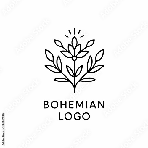 Bohemian logo vector boho tribal mandala symbol ethnic ornament floral motif in outline minimal style for handmade boutique branding folk spiritual decorative visual identity or logo use