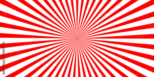 Vibrant red and white radial sunburst pattern with converging lines creating a bold optical and geometric visual effect.