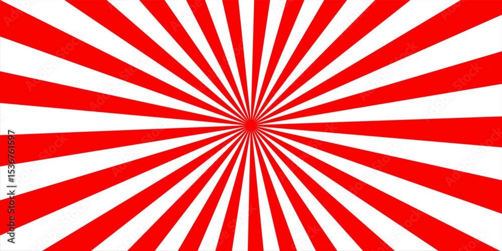 Fototapeta premium Vibrant red and white radial sunburst pattern with converging lines creating a bold optical and geometric visual effect.