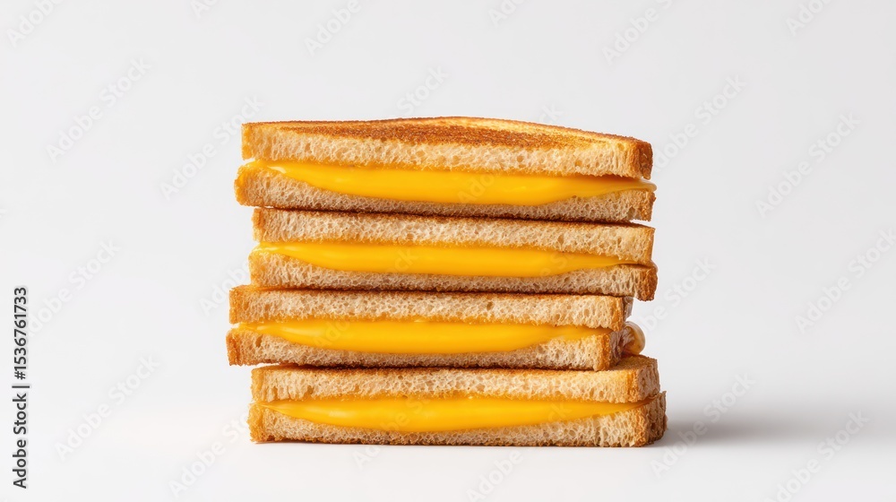 Fototapeta premium Stack of Toasted Bread Slices with Melted Cheese on White Background