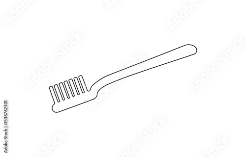 Continuous line drawing of toothbrush. Single line drawing of a toothbrush, one line drawing style, minimalist black outline vector illustration on white background.