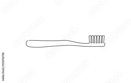 Continuous line drawing of toothbrush. Single line drawing of a toothbrush, one line drawing style, minimalist black outline vector illustration on white background.