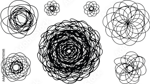 Abstract floral arrangement with intricate line work and varying densities in black and white style