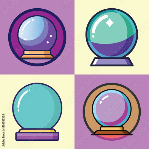 Crystal Ball Flat Illustration Fortune Telling & Psychic Vision Prophecy Design