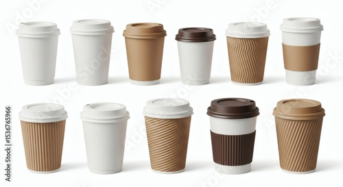 Wallpaper Mural Coffee Cup Collection Takeaway Drinks on White Surface. Torontodigital.ca