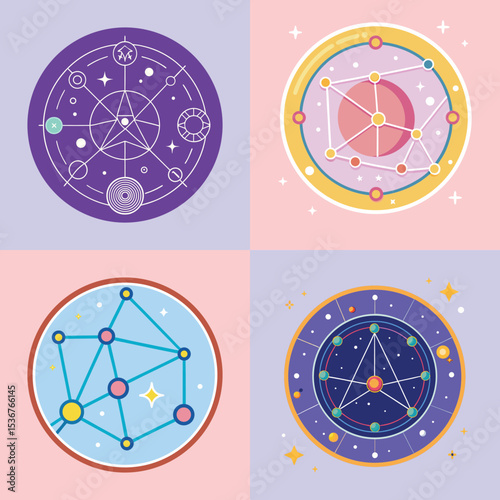 Minimalist Tarot Card Flat Illustration Mystic Divination & Fortune Telling Design
