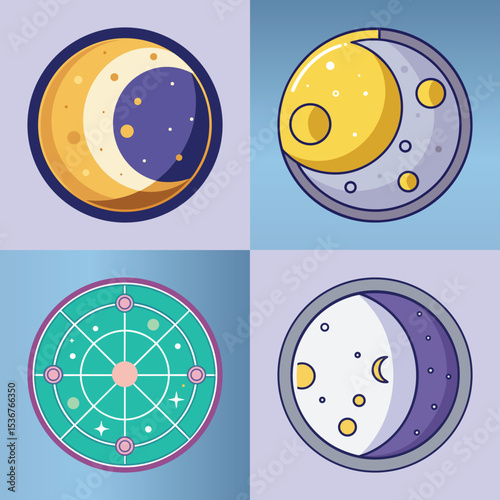 Moon Phases Flat Illustration Lunar Cycle & Witchcraft Astrology Design