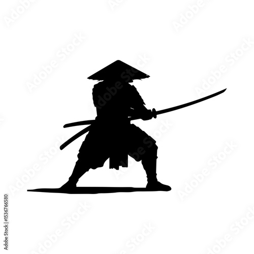 Minimalist Black Silhouette of  Warriors Sword Fighting with Hats.
