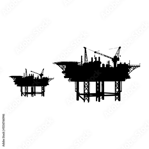 Minimalist Black Silhouette of Oil Rig on White Background.
