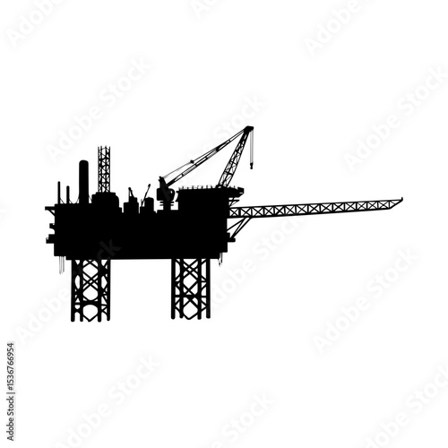 Minimalist Black Silhouette of Oil Rig on White Background.