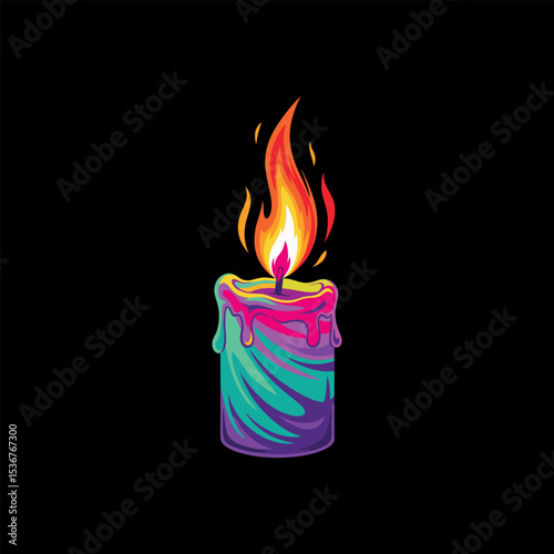burning candle on black background