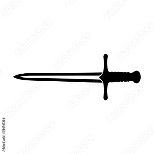 Minimalist Silhouette of a Medieval Sword on White Background