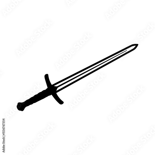 Minimalist Silhouette of a Medieval Sword on White Background