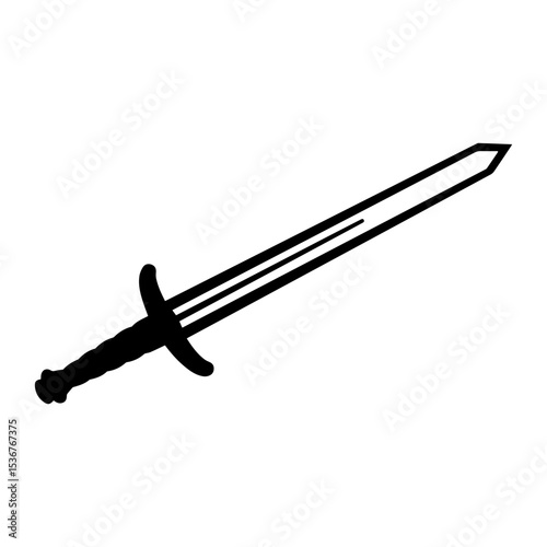 Minimalist Silhouette of a Medieval Sword on White Background