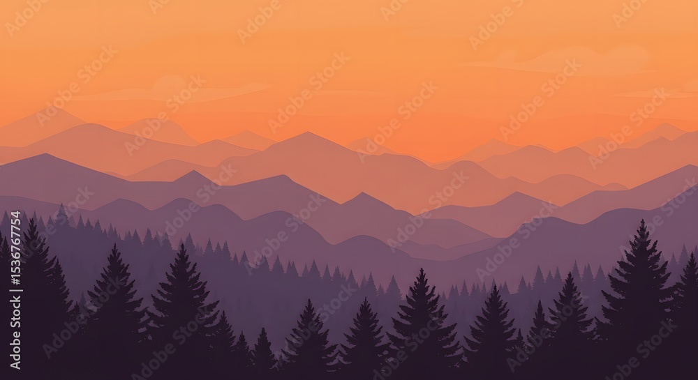 Obraz premium Sunset Mountain Range Vector Landscape