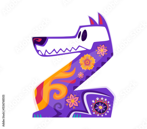 Day of the Dead font dead dog or jackal skull letter Z. Mexico ritual celebration typeset vector sign, death carnival type symbol. Hispanic Day of the Dead holiday latin typeface element or letter