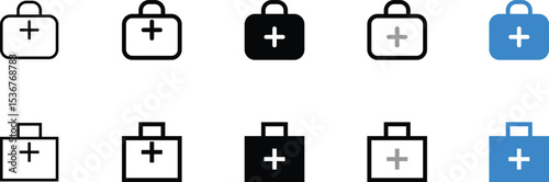 Set of Medical First Aid Kit Icons in Various Colors