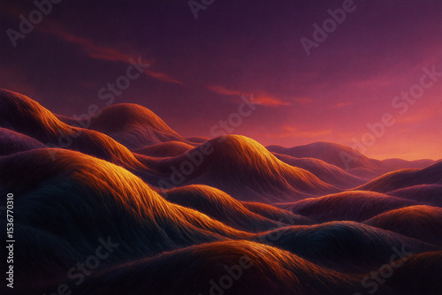 Surreal Velvet Alien Landscape in Dusky Mauve, Amber Gold, and Deep Teal – Cinematic 3D Twilight Fantasy Terrain