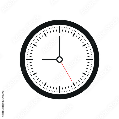 Detailed analog clock interface. Round and flat wall clock concept. Analog clock