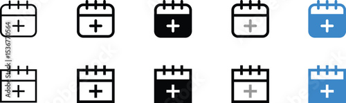Set of Calendar Icons with Add Symbol in Different Colors