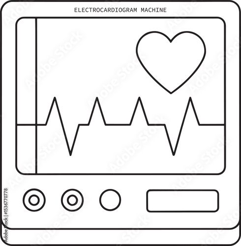 ECG machine line art heart rate monitor medical device healthcare graphic