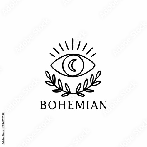 Bohemian logo vector with hand drawn monoline tribal and gypsy symbol design for ethnic brand folk icon hippie pattern rustic ornament and decorative abstract emblem for small business identity