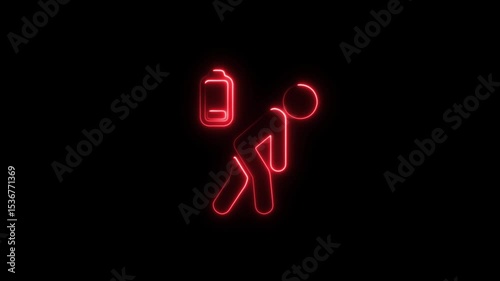 Neon sign low battery symbol animation isolated on black background