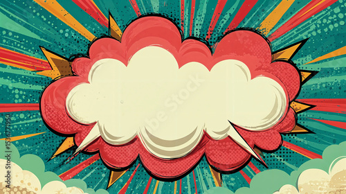 Retro-inspired graphic design with a central empty speech bubble.