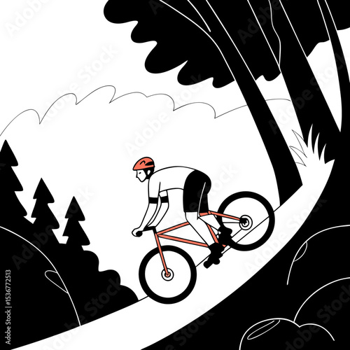 Cyclist racing downhill on rugged trail