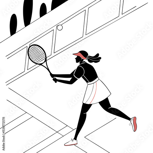 Female tennis player hitting backhand on clay court