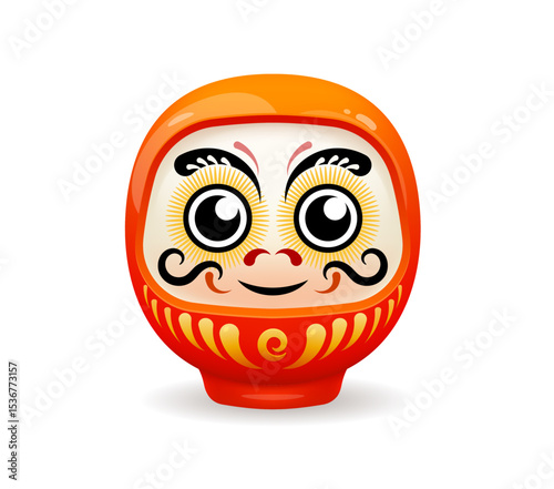Daruma or Japanese doll of Bodhidharma symbol from Japan culture, vector talisman. Red daruma doll face mask symbolizing fortune luck and health and spirituality and evil protection in Japanese art