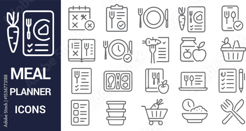 Meal Planner Icons A Comprehensive Set of Line Icons for Dietary Planning and Healthy Eating