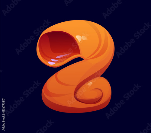 Ocean seashell cartoon font digit 2 two. Ocean shell cartoon alphabet type digit, sea mussel vector mathematics typeface figure. Underwater mollusk seashell font number or kids ABC numeral symbol