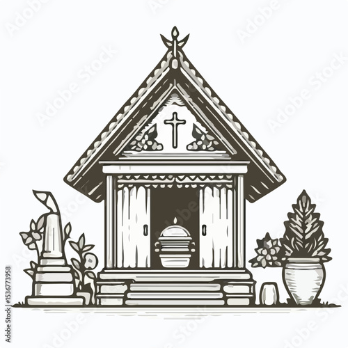 image of a crematorium with a simple and minimalist flat design using a white background