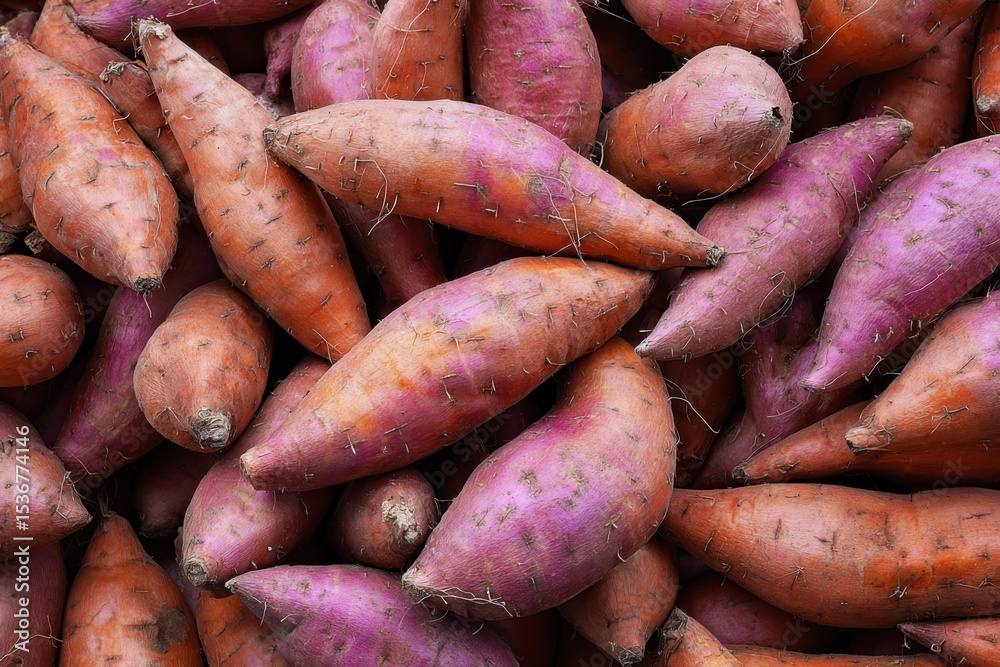 Pile of Fresh Sweet Potatoes in Orange and Purple Hues, Representing Healthy Eating and Agricultural Abundance : Generative AI Pile of Fresh Sweet Potatoes in Orange and Purple Hues, Representing Healthy Eating and Agricultural Abundance : Generative AI