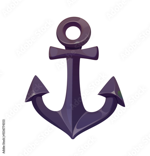 Cartoon pirate corsair ship anchor. Isolated vector heavy black ship tool used by sailors to stop and secure vessel in sea. Marine equipment from old sailing boat for ocean adventures and docking