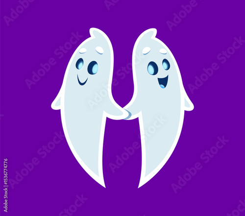 Halloween font H letter ghost cartoon cute character. Horror ghost mascot font typeset element, Halloween monster character or spooky spirit personage latin alphabet vector letter. English ABC symbol