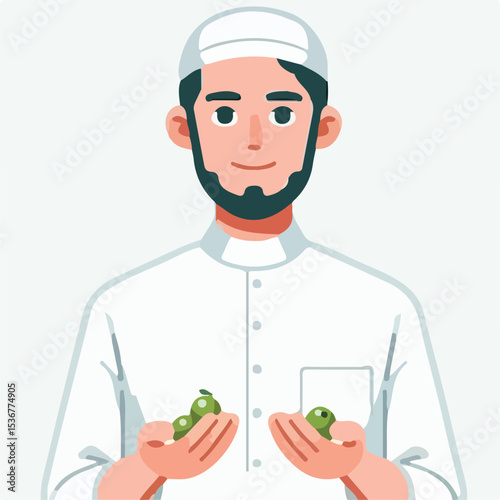 image of a man dressed in Muslim clothing with a simple and minimalist flat design using a white background