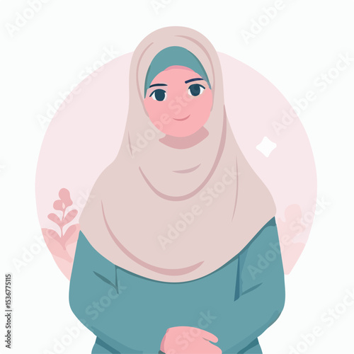 image of a woman in Muslim clothing with a simple and minimalist flat design using a white background
